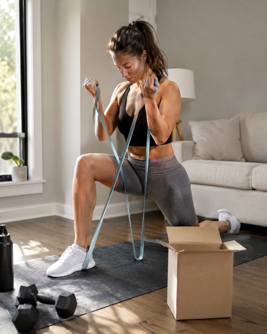 Anuncio UGC para Fitness: Serie de ejercicios usando el producto, la técnica correcta y el esfuerzo real.